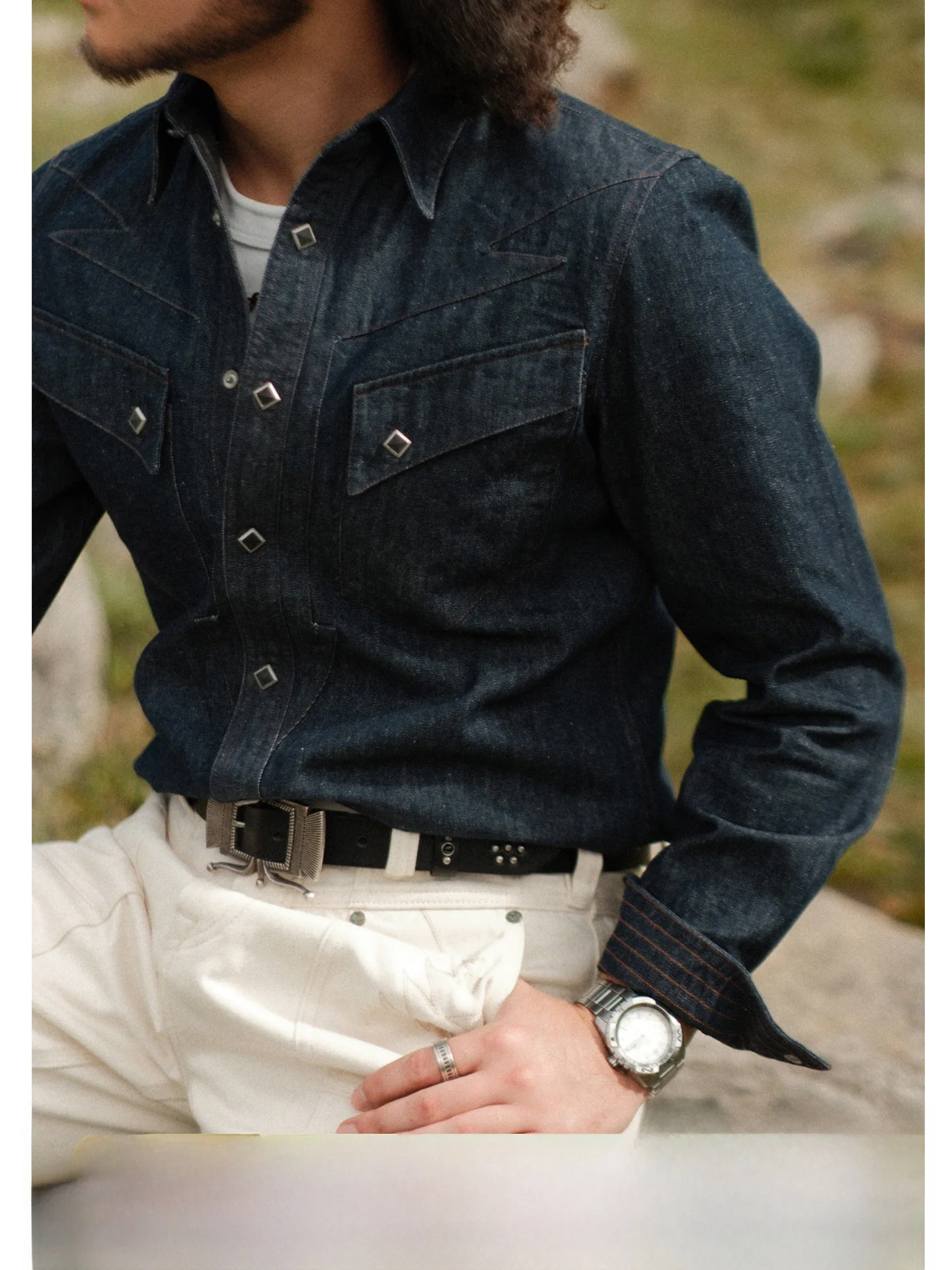

Джинсы Waed Indigo Western irt Stand Fit, хлопковые джинсы Long Sve, молодежные винтажные брюки, износостойкая серия Western