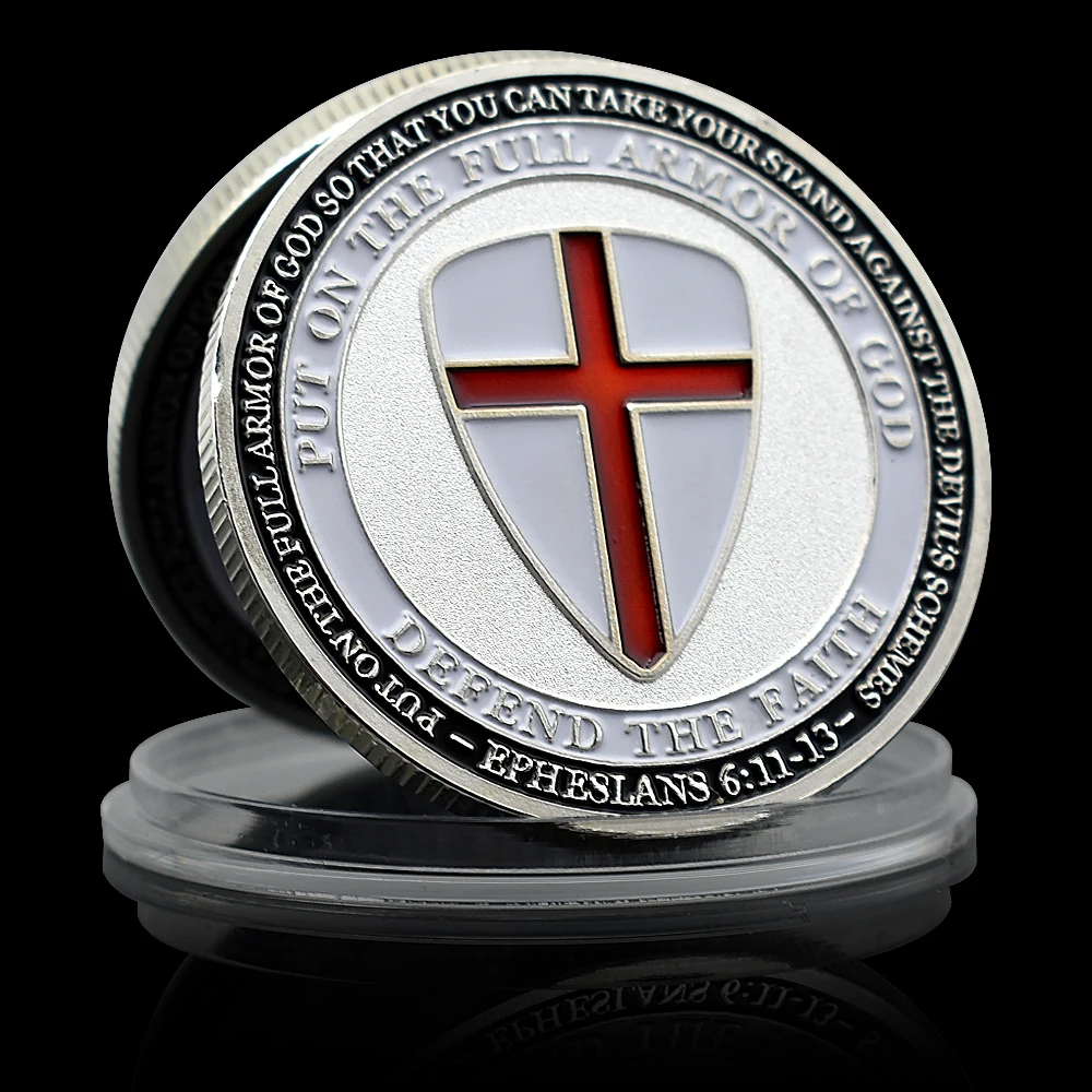 Put on The Full Armor of God Challenge Coin Holy Shield Cross Commemorative Medal Home Decoration Festival Gift