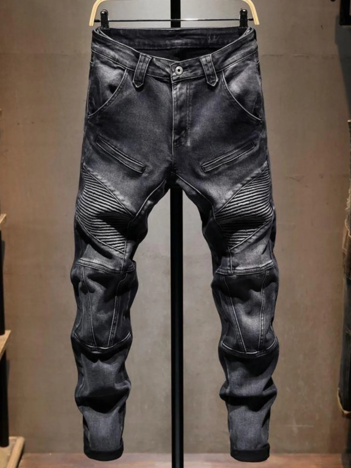 

Trendy American High Street Motorcycle Jeans Men's Slim Fit Elastic Splicing Haome Autumn Winter New Sle Long Pants