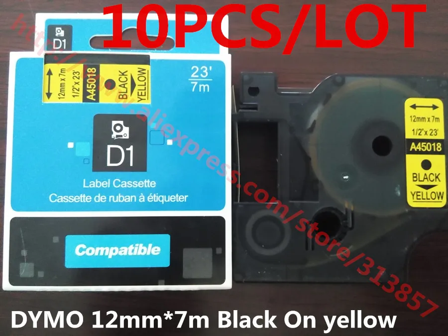 

10PCS handmade label Maker DYMO Label Tape Cassette 45018 Black On yellow 12mm * 7m Compatible 210D LM350 Label Printer