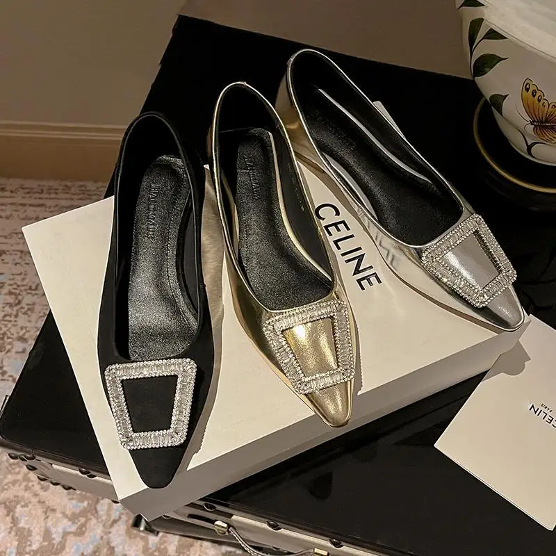 

Flat Shoes for Women Shallow Mouth 2023 Spring Autumn Pointed Spring/Summer New Fashion Rhinestone Large Women's Shoes 41