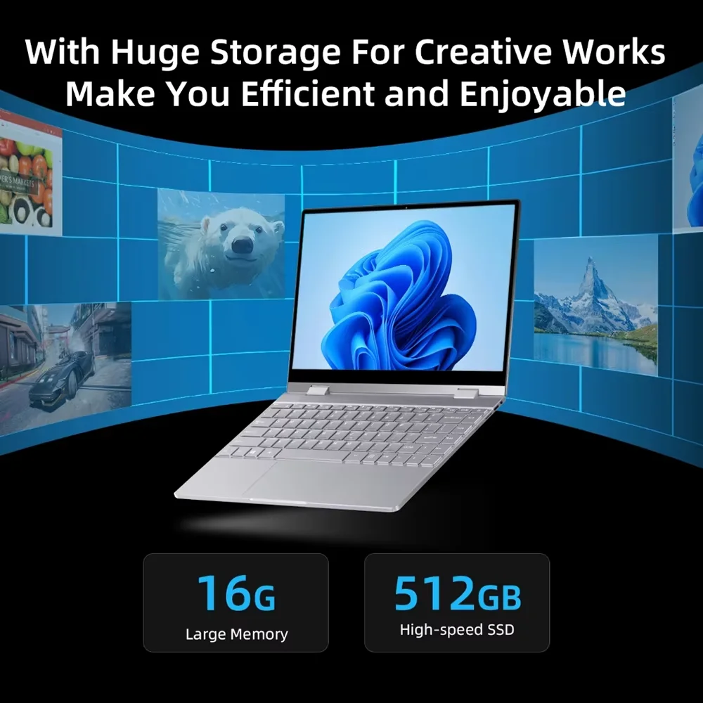 BMAX Y13PRO 360° Laptop 13.3 Inch Notebook Windows 11 16GB RAM LPDDR5 512GB SSD Intel N100 1920*1080 IPS Laptops Computer