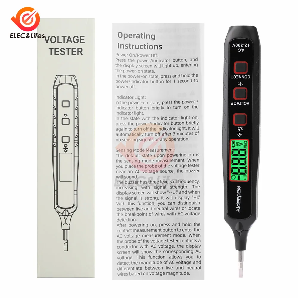JL-01 AC 12-300V sensor cerdas, pena uji tegangan Digital Lcd multifungsi, pena uji Alarm warna ganda suara dan cahaya