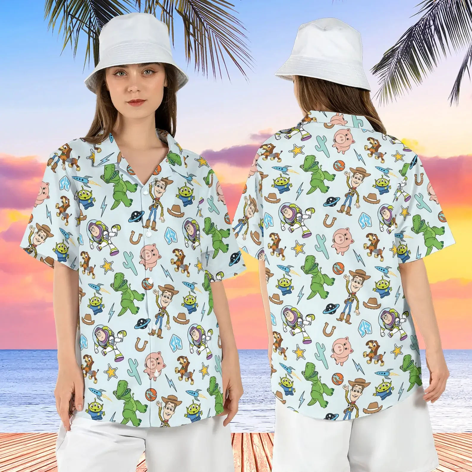 Miniso Buzz Lightyear Astro Blaster Hawaiian Shirt Men's Short Sleeve Shirt Lightyear Space Ranger Hawaiian Shirt Disney Beach