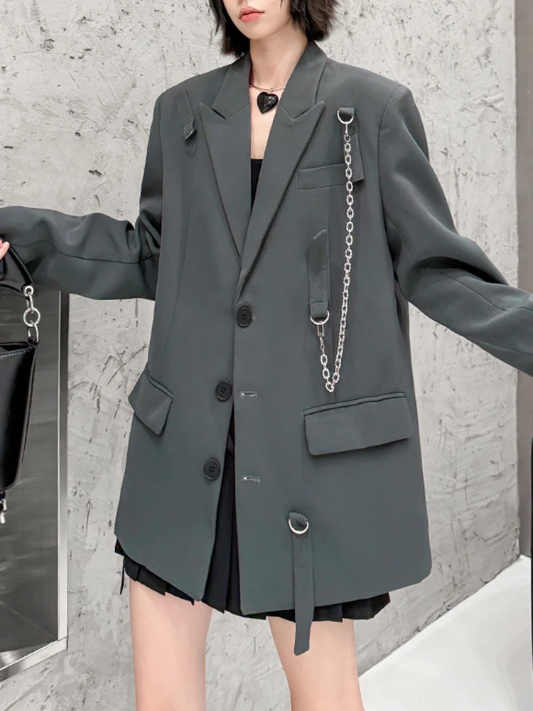 SHENGPALAE Fashion Blazer Coat For Women Single Breasted Chic Design Loose Office Lady 2025 Spring New Full Sleeve Coats 5G290