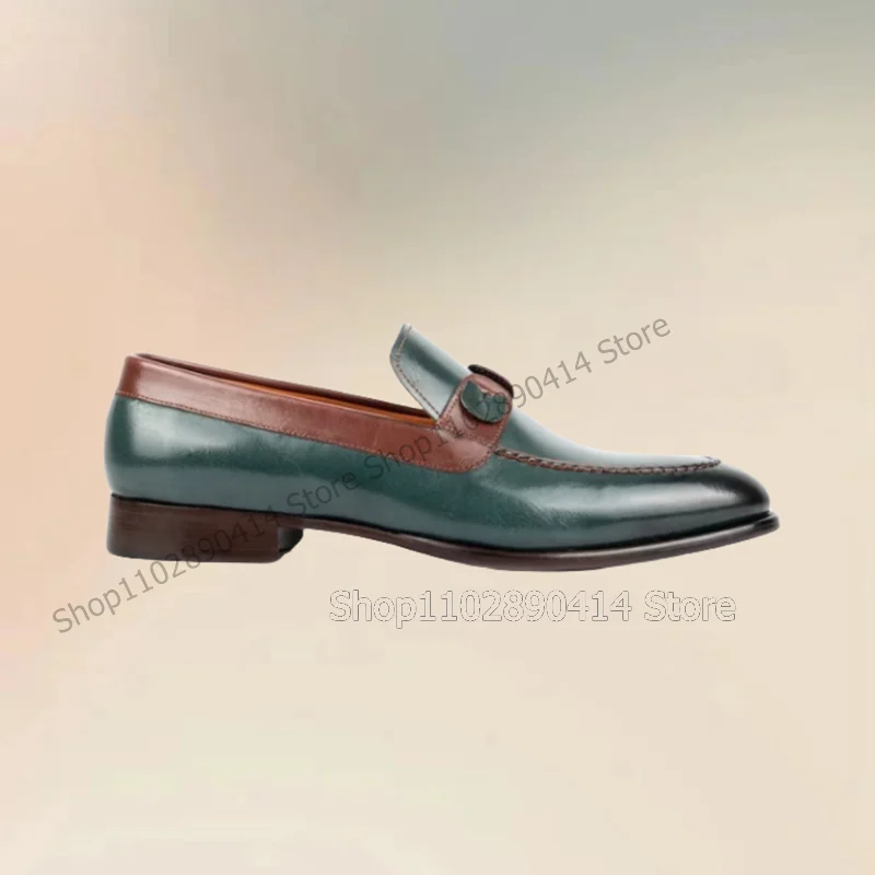 Green Brown Sewing Design Matte Leather Loafers Fashion Slip On Men Shoes Luxury Handmade Party Feast Banquet Men Casual Shoes