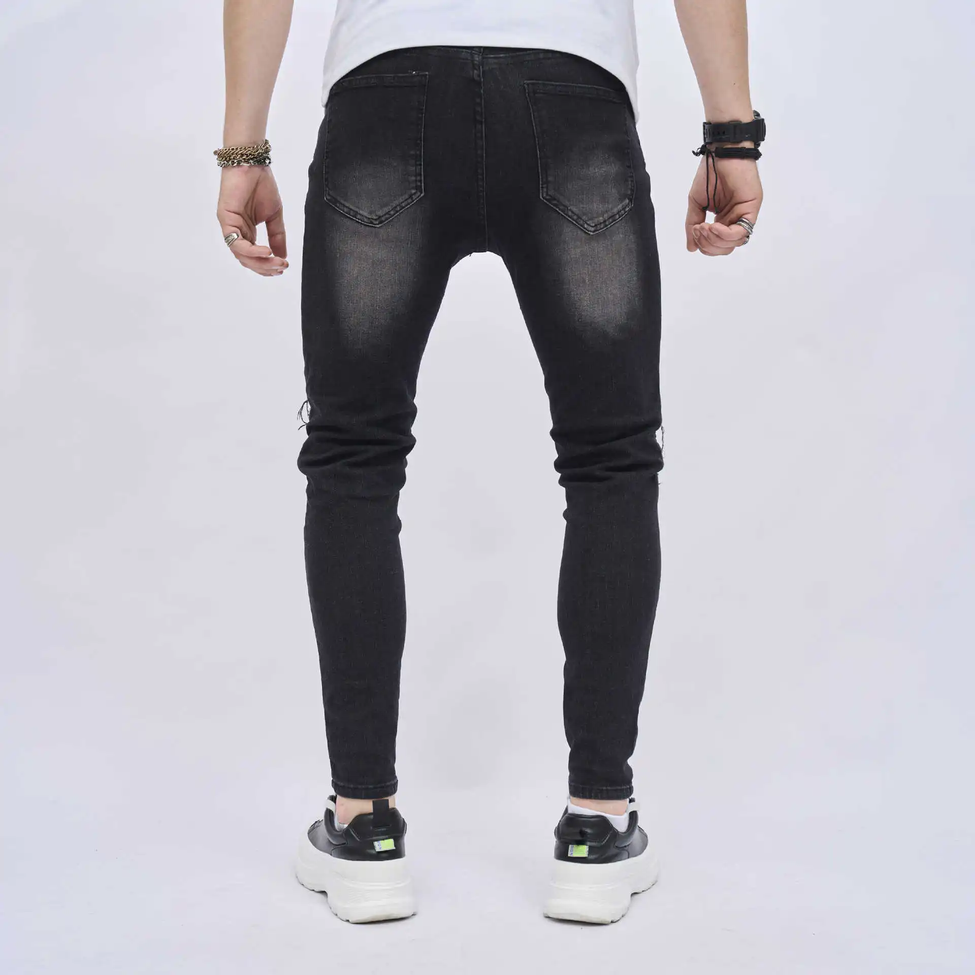 Men's Hip Hop Youth Street Black Jenas Fashion Stretchy Ripped Skinny Big Size Men Denim Pants Mens Casual  Designer  Trousers