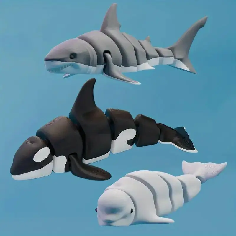 3D Printed Small Animal Joint Flexible Simulation Shark, Killer Whale Ornament Home Decoration Perfect Gift For Friends Family view 2