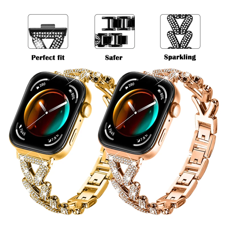 

Совместим с ремешком для умных часов Huawei Watch FiT 3, браслет из нержавеющей стали, ремешок для часов V-образной формы с бриллиантами для часов Huawei Fit3