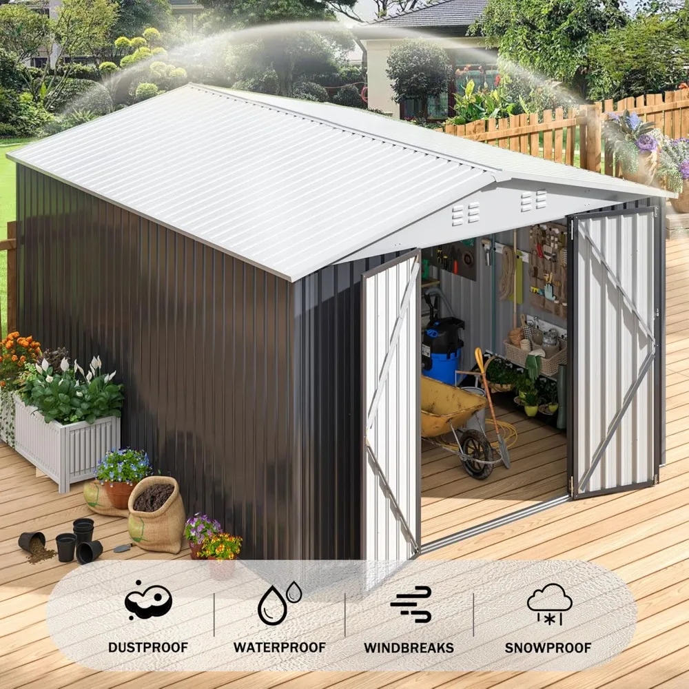 

10x12 FT Outdoor Storage Shed, Metal Garden Shed with with Updated Frame Structure, Tool Sheds for Backyard Garden Patio Lawn