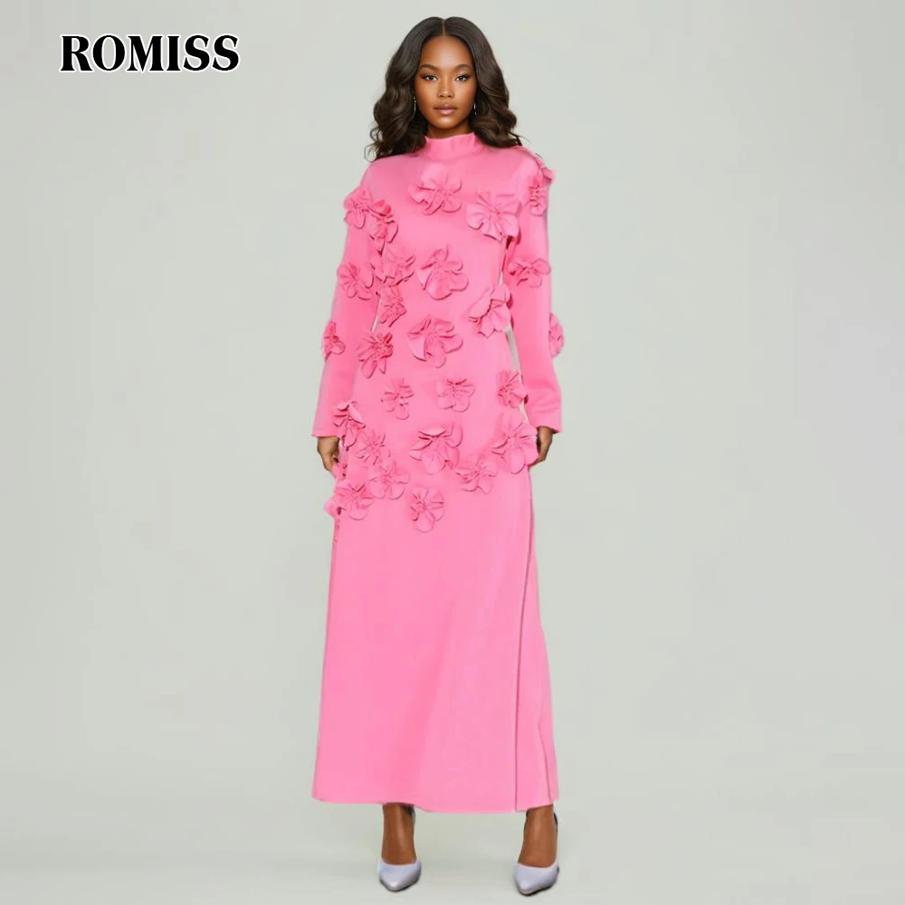 ROMISS Solid Spliced Appliques Slimming Dresses For Women Half High Collar Long Sleeves A Line Temperament Dress Female