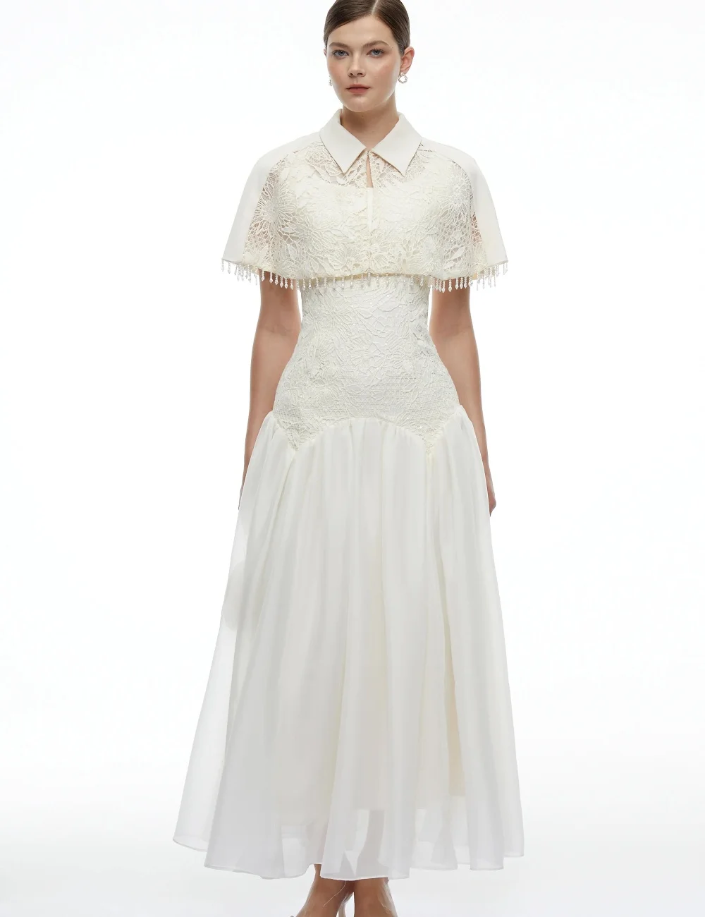 Customized Intricate Chiffon Pleat A-line High Collar Long Quinceanera Evening Dresses Modern Style Formal