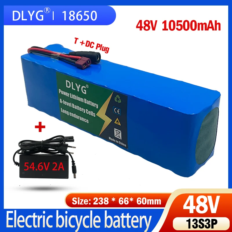 48V Electric Bicycle Electric Scooter Battery Pack 18650 Lithium-ion Battery 13S3P 10500MAH T Plug 54.6V Built-in BMS