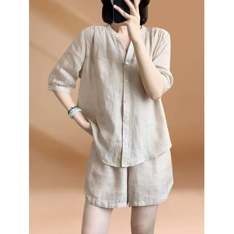 

Fashionable Loose Shirt Top And Casual Pants Two-Piece Set for Women Spring Summer New Arrival Elegant Lightweight Clothing