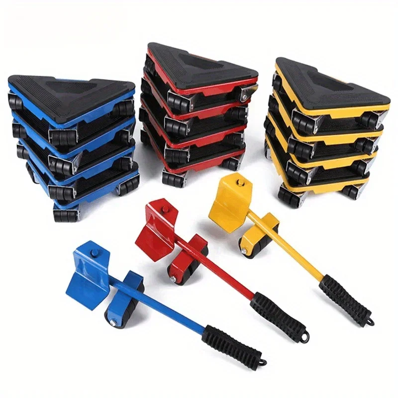 5 Pcs/set Heavy Duty Furniture Lift Transportation Tools Furniture Mover Set 4 Mobile Rollers Bar Lift Furniture