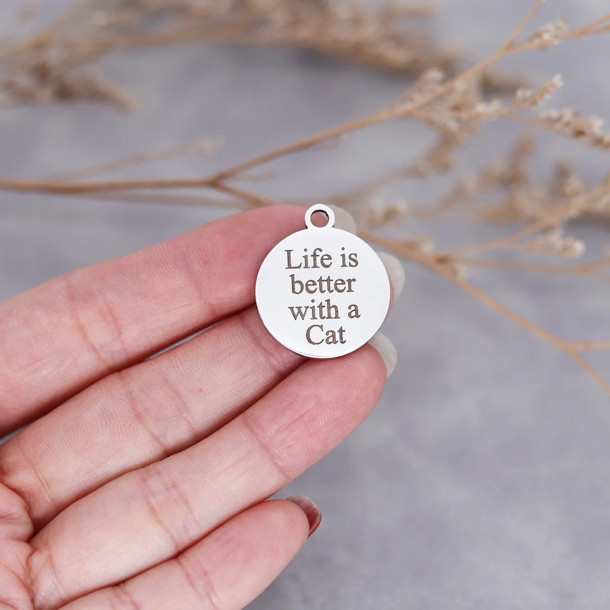 3Pcs/lot Life Is Better With A Cat Laser Engraved Stainless Steel Disc Message Charm For Jewelry Making Necklace Handmade Diy