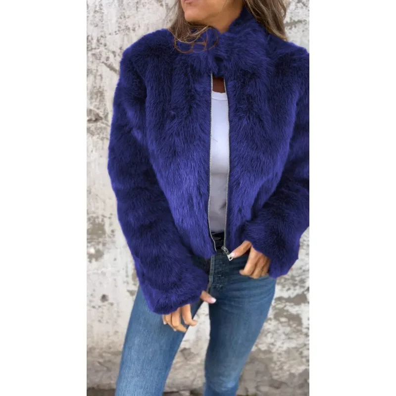 Women's Winter Tops Coat Faux Fur Zipper High Neck Vintage Simple Comfortable Loose Casual Design Fashion Advanced Niche Skinny