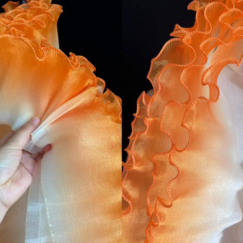 2 Yard Flounce Wave Lace Fabric 12cm Wide Gradient Color Pleat Mesh Organza Ruffle Dress Accessories Fashion