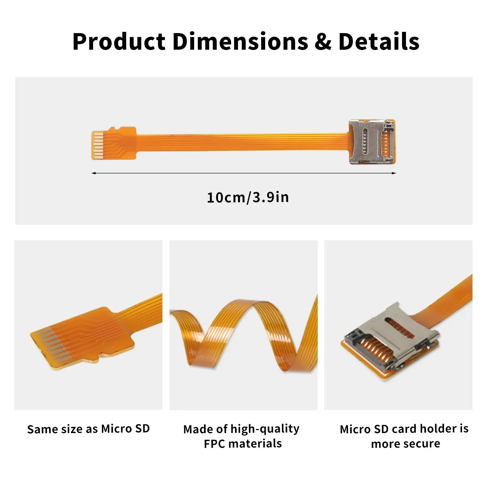 10cm TF Card Extender Micro SD Memory Card Kit Male to Female Extension Cable Soft ribon Flat Micro SD/ TF card FPC Cable