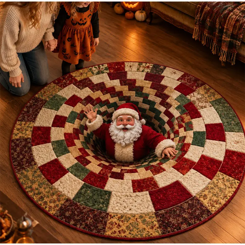 Halloween 3D Vortex Visual Trap Round Rug Ghost Well Pit Non Slip Floor Mat Entryway Bedroom Spooky Home Party Decor Soft Rug