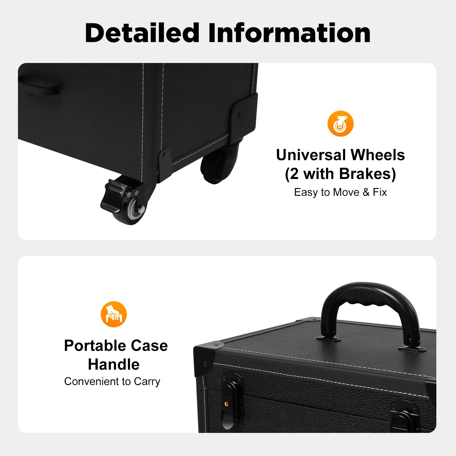 Professional Makeup Nail Art Case Lockable with Adjustable Pull Rod 4 Universal Wheels Large Capacity 2-Drawer for Salon Travel