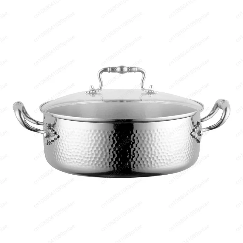 Integrated Three Layer Steel Pot Set With Maple Hammer Texture Coating Free Lidded Soup Hot Pot Compatible With Induction Cooker