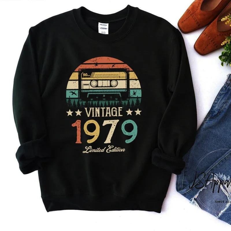 

Original Design Vintage Magnetic Tape 1979 45th 45 Years Old Women Sweatshirt Harajuku O Neck Birthday Party Clothes Jumper Top