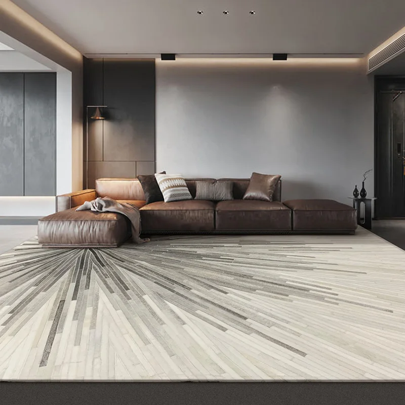 

Современный простой ковер из натуральной воловьей кожи в стиле пэчворк, темно-серый, простой домашний декор, коврики и ковер на заказ, большой коврик для дивана виллы