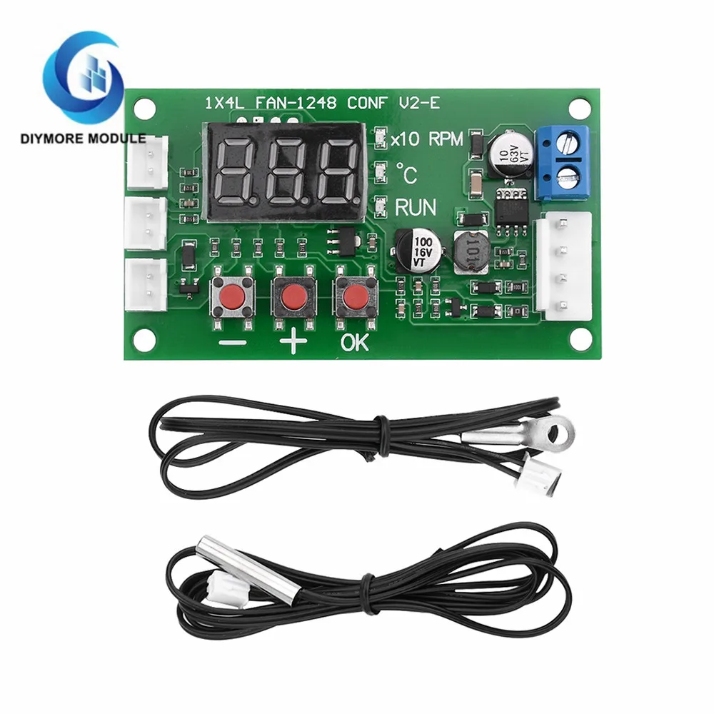 New 12-48V Digital Display Four-wire PWM Fan Temperature Control Speed Controller Signal 10V Support EC EBM Fan Can Be Shut Down