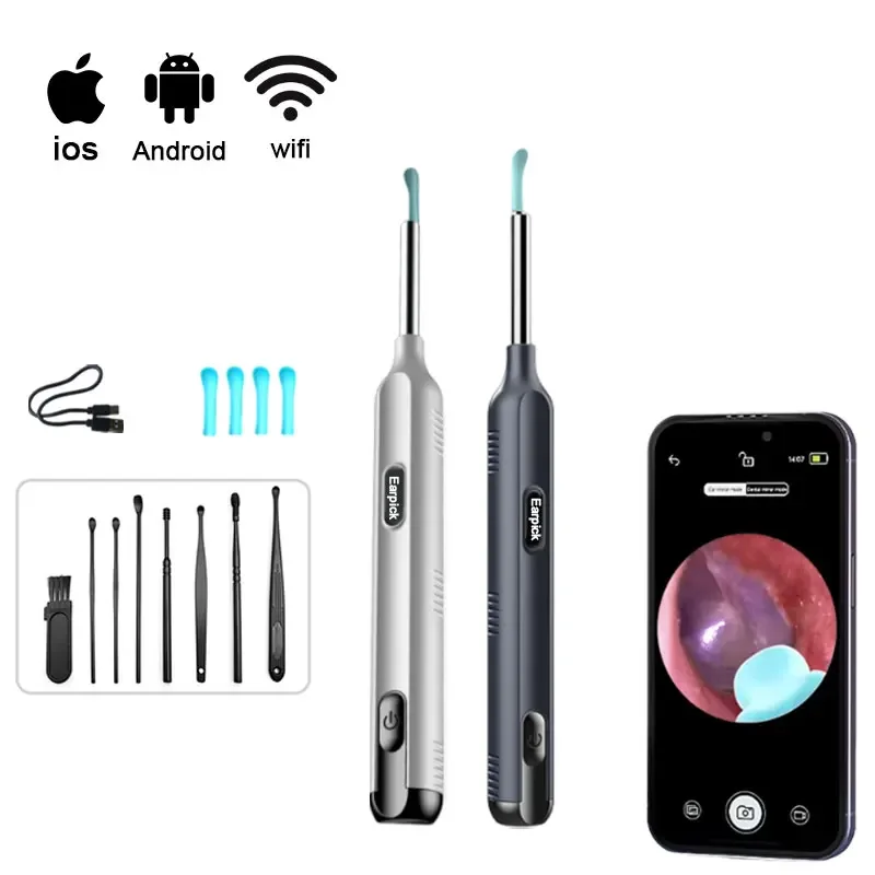 

Visual Ear Wax Cleaner with Camera Luminous Otoscope Safe Endoscope 6 LED Lights Ear Care Cleaning Tools