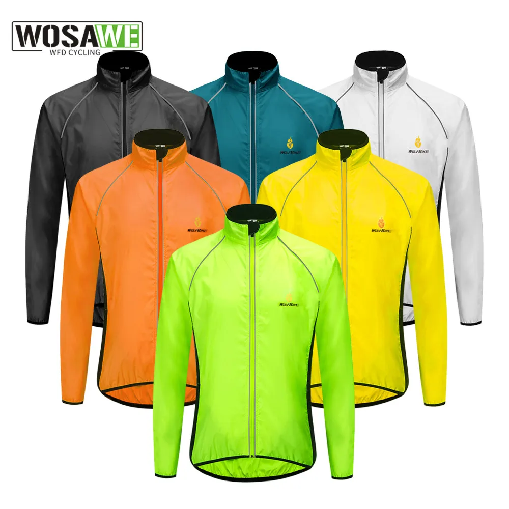 WOSAWE Men Windproof Waterproof Reflective Cycling Jacket MTB Bicycle Long Sleeve Windbreaker Sleeveless Vest Bike Coat Jersey