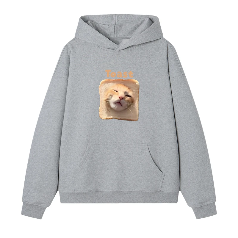 Kawaii Toast Cat Funny printed Hoodie Men women Autumn Winter Casual  Fleece Pullover oversized Sweatshirts streetwear Unisex