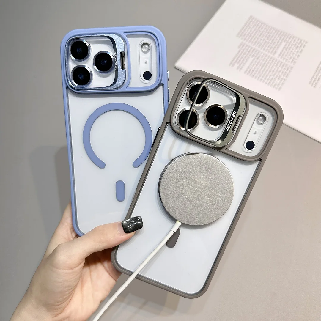 Custodia con staffa ad alto costo per iPhone 17 Air 16 15 14 13 12 11 Pro Max Plus Cavalletto con copertura di ricarica wireless magnetica