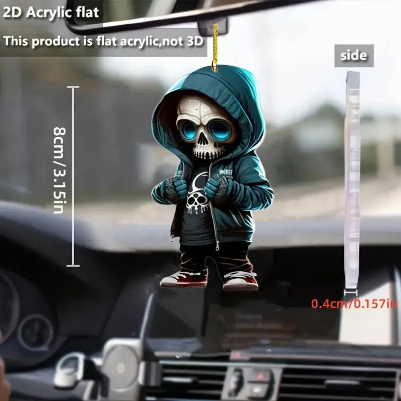 1pc 2D flat creative decorative pendant, super cool skeleton/special forces theme, Halloween decoration, gift keychain