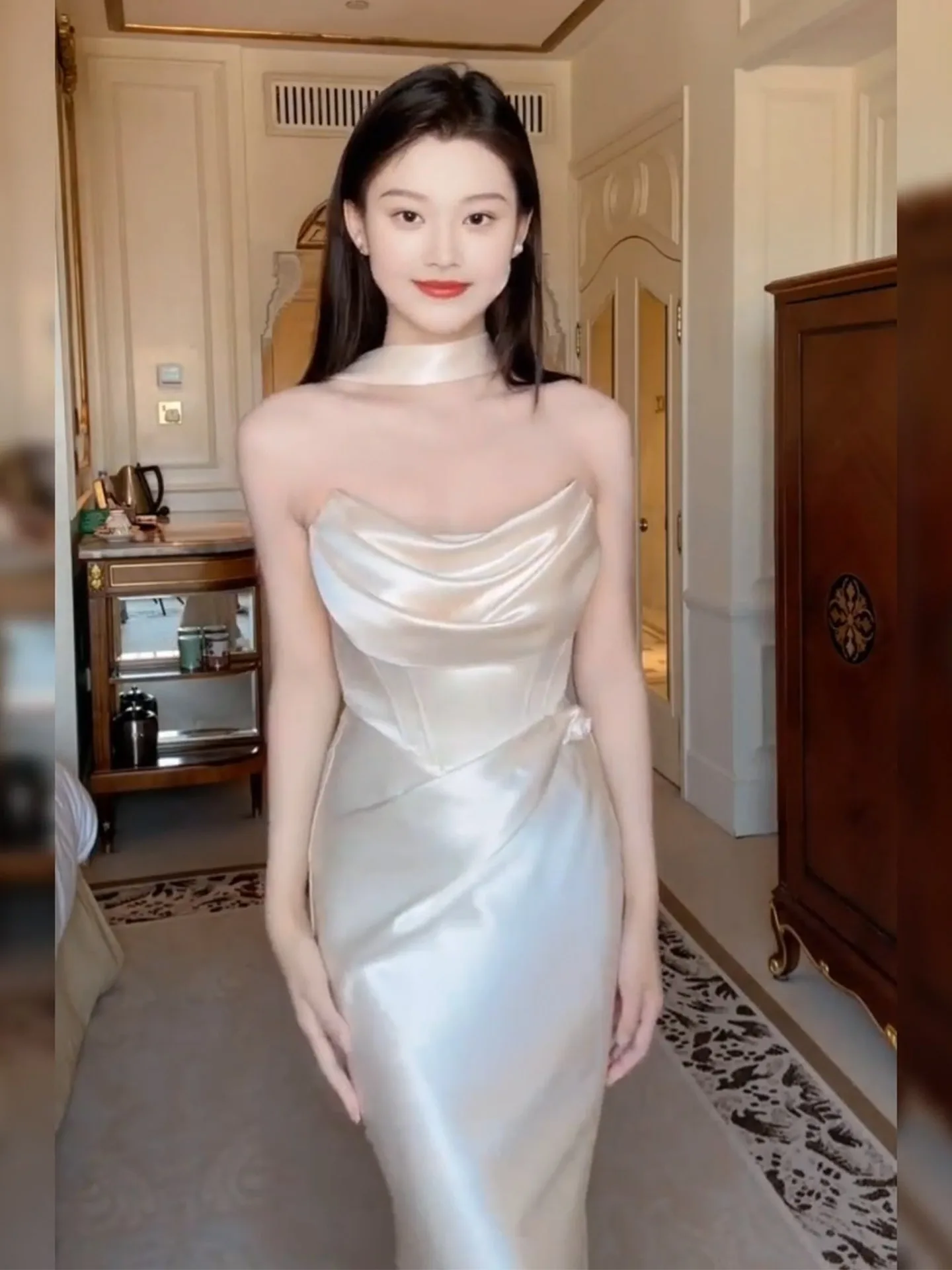 

Ele Acetate Satin Bridal Dr Korean Sle High Waist Zipper Long Evening Gown for Wedding Cany Dinner And Par