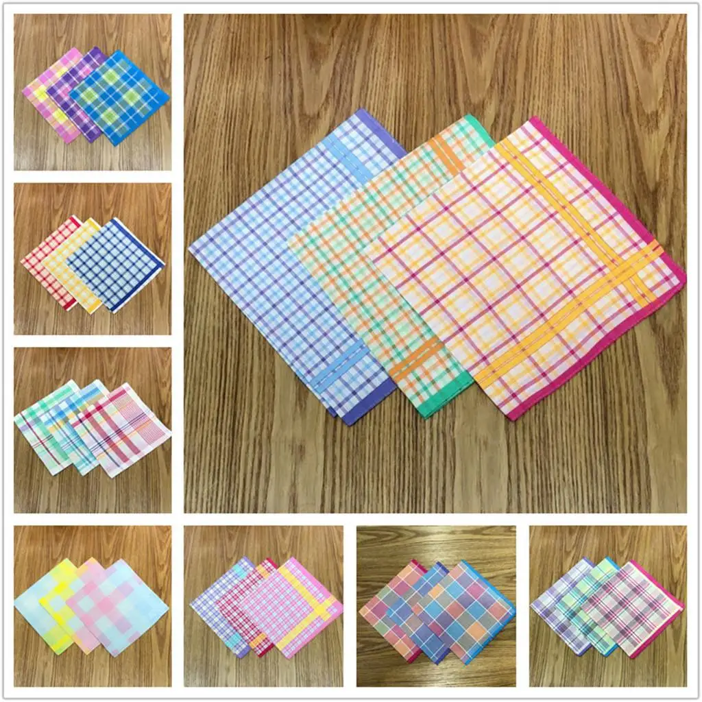 5x Cotton Plaid Handkerchief Handkerchiefs Mixed Color Square