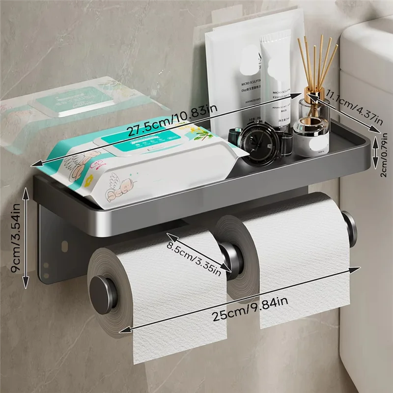 ABRE-soporte de papel higiénico de aleación de aluminio montado en la pared, soporte de papel higiénico, accesorios de baño, color negro