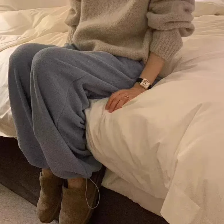 Once taille élastique Simple contrainte pied velours côtelé pantalons de survêtement chaud pantalons décontractés taille haute jambe droite pantalons longs hiver 2025