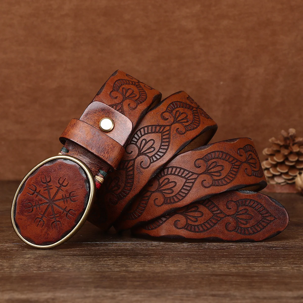 

3.8CM Genuine Leather Men Vintage Laser Engraved Thickened Handmade Belts Male Versatile Casual Pure Cowhide Personalized Belt