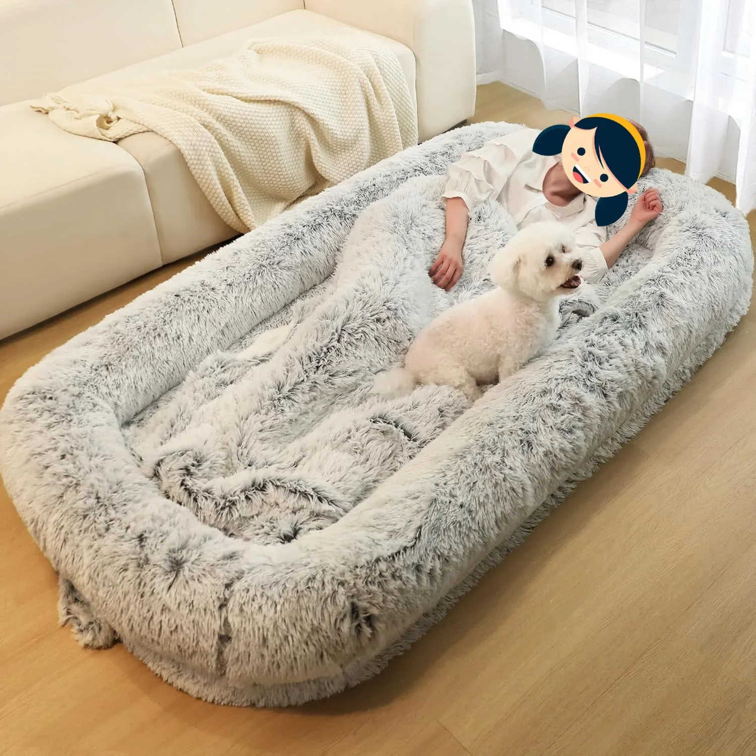 Fur blanket, broken sponge pillow, non-slip bottom, pet sofa, sponge seat cushion, plush rectangular human and dog bed.
