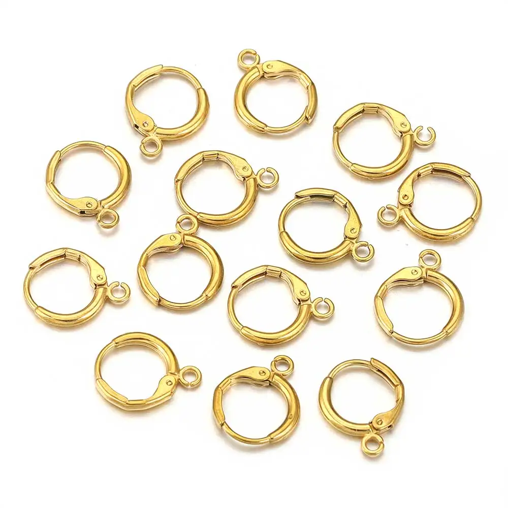 10pcs Stainless Steel Gold Plated Round Leverback Ear Clips European Style Earring for DIY Jewelry Making Accessories Wholesale
