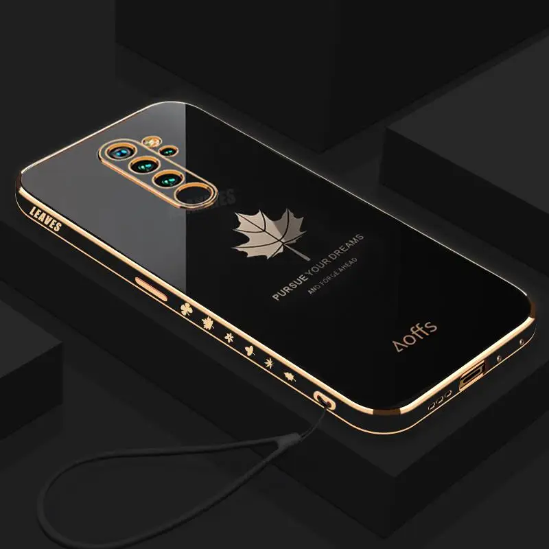 Note8pro Luxury Maple Leaf Lanyard Case On For Xiaomi Redmi Note 8 Pro 8pro 9 8t 9s 7 9pro Plating Silicone Cover Note8 2021 New