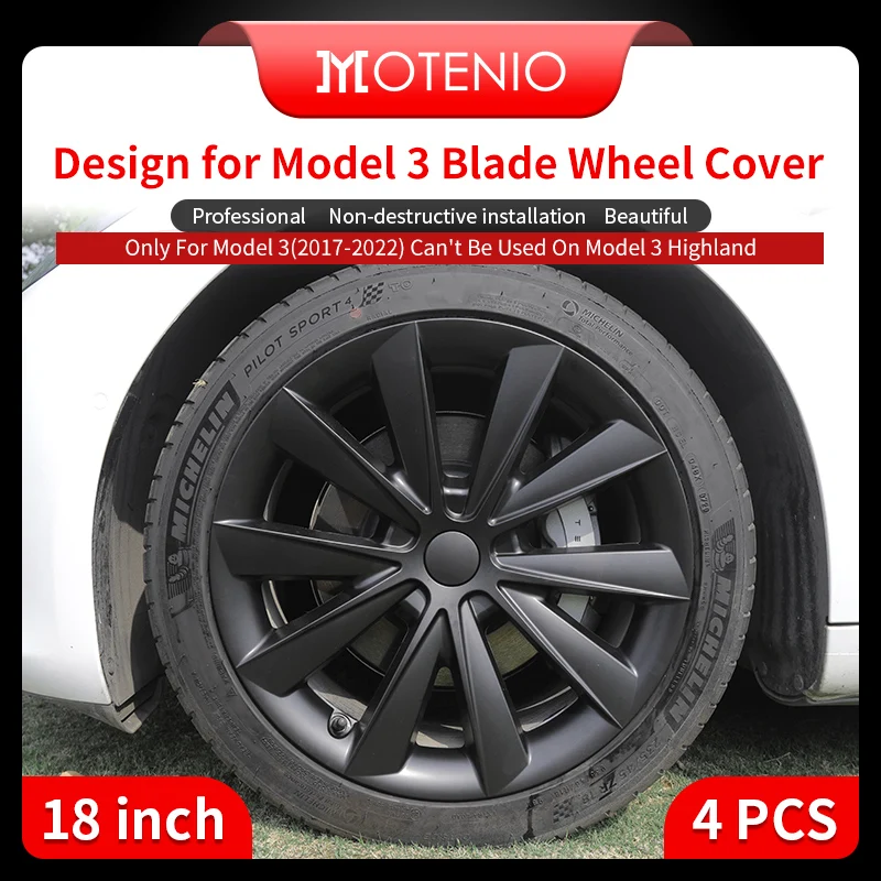 

4PCS For TESLA Model 3 18 Inch Blade Wheel Cover Hubcaps Whirl Cap Only For Model 3(2017-2022) Can't Be Used On Model 3 Highland