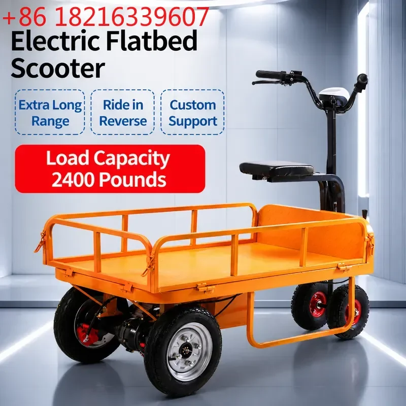 Electric Flatbed Cart Ride On Warehouse Cargo Handling Trolley Greenhouse Orchard Transporter Heavy Duty Load Carrier