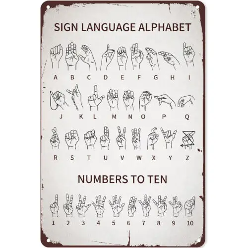 Vintage Metal Sign Language Alphabet Wall Art Posters Prints Wall Decor 12x8inch sign