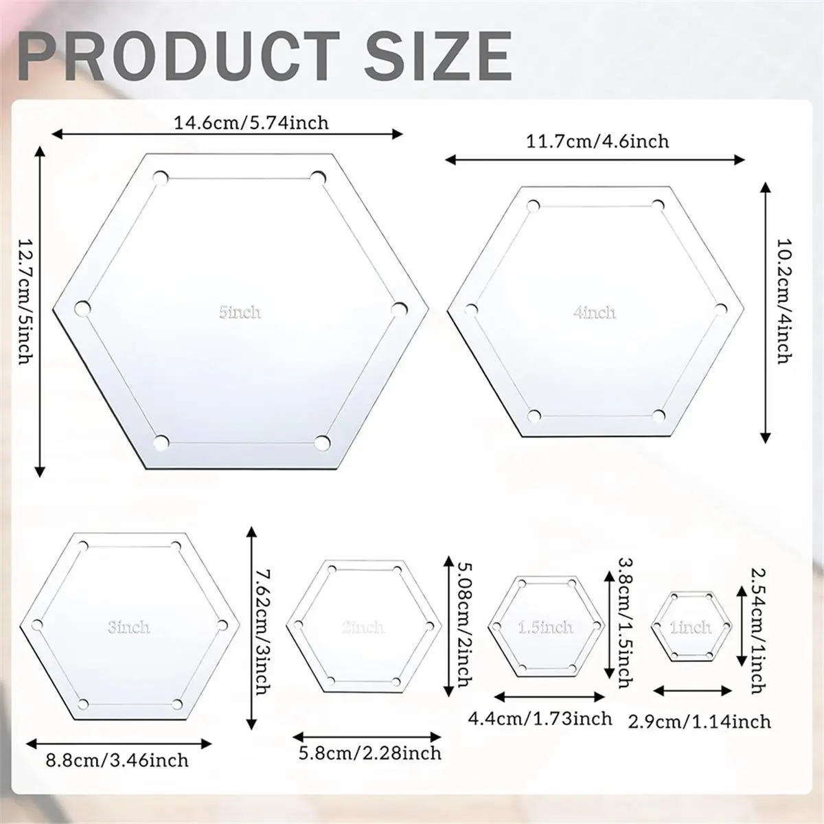 A74U 6 PCS Acrylic Hexagon Quilting Templates Set, 1