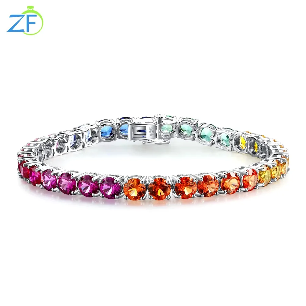 

GZ ZONGFA 925 Sterling Silver 20ct 5mm Gemstone Colourful Tennis Bracelets for Women Fine Jewelry Party Birthday Gifts