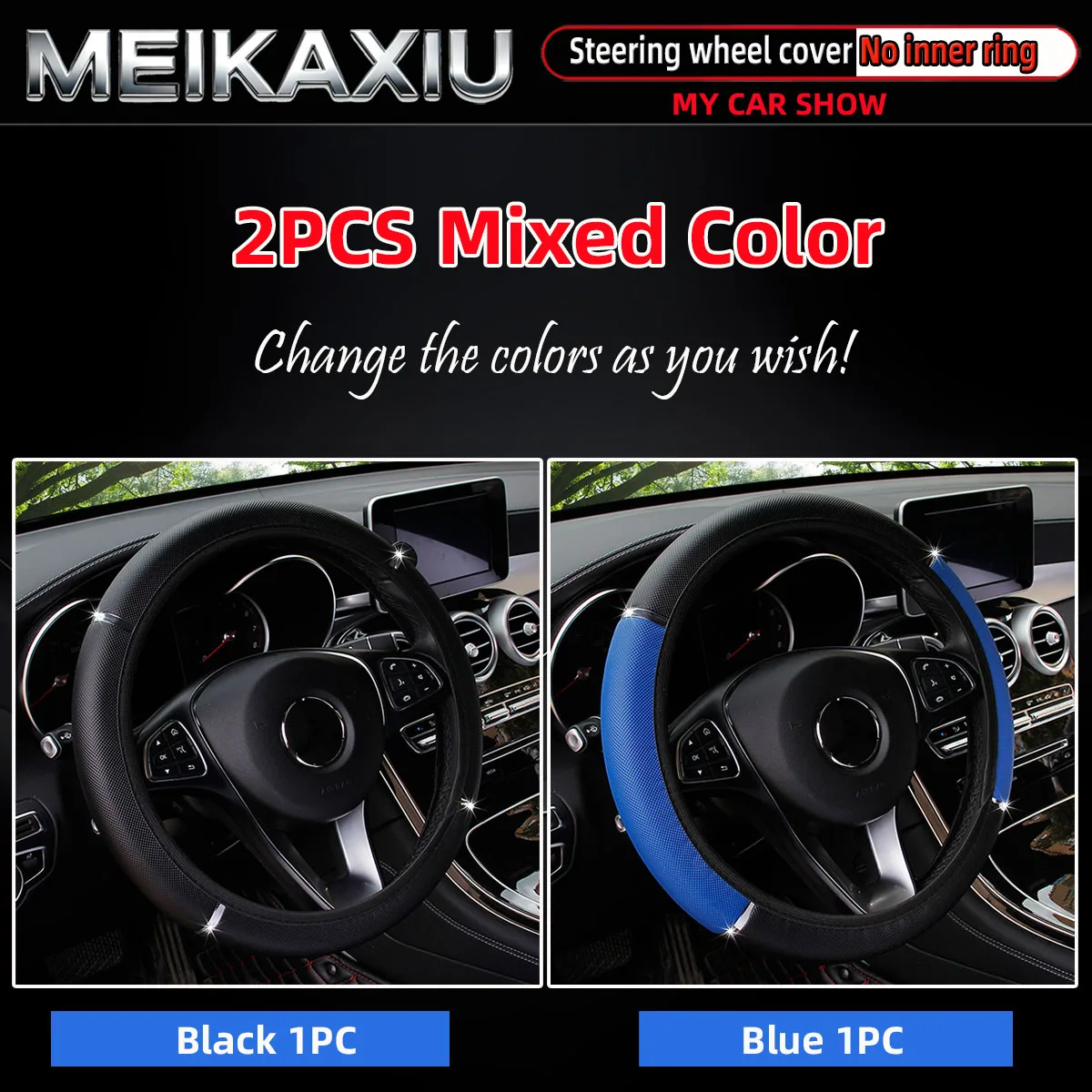 2 Sets Multi-Color PU Foam Metal Strips 38CM Rimless Steering Wheel Covers Car Decorative Accessories for Women