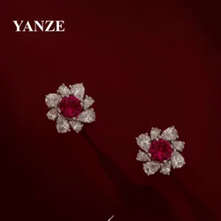 Luxury Synthetic Lab Grown Ruby Stud Earrings 925 Silver For Women Fine Jewelry Wholesale