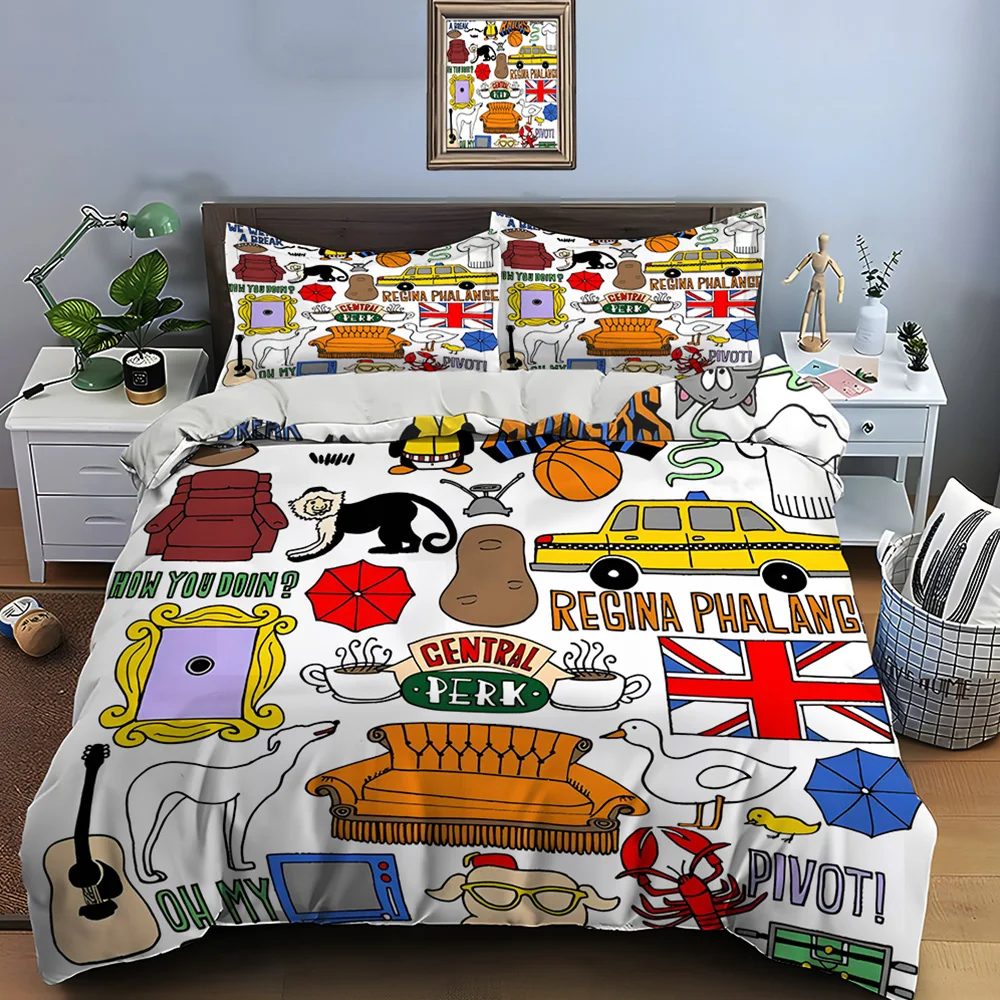 

Funny Friends Print Bedding Set Duvet Cover 1 Duvet Cover 2 Pillowcases Adult And Children Bedding Set Luxury TV Show Pattern